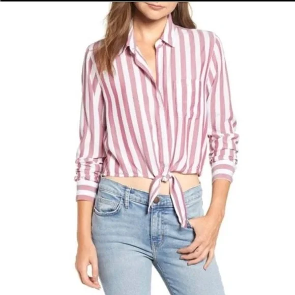 Rails Pink and White Striped Button-Up Tie Front Shirt - Picture 5 of 5